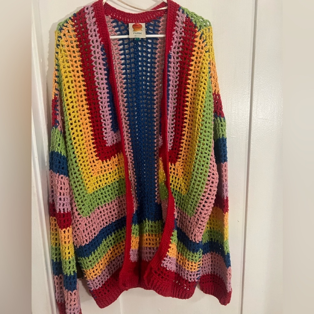 Farm Rio Colorful Crochet Cardigan Sweater . Like new condition.